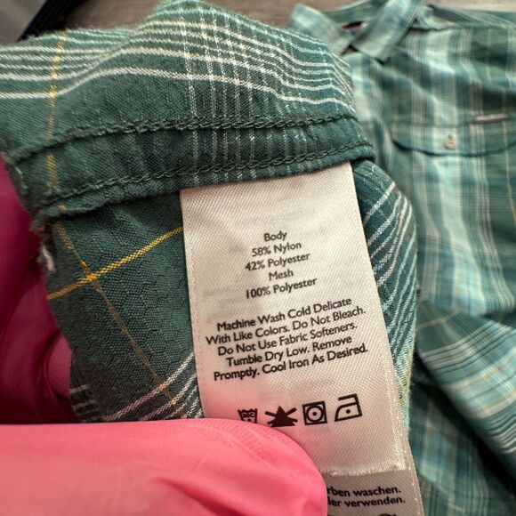 Eddie Bauer Shirt Mens Medium Green Plaid Travex Button Up Hiking Trail Climbing - Picture 5 of 9